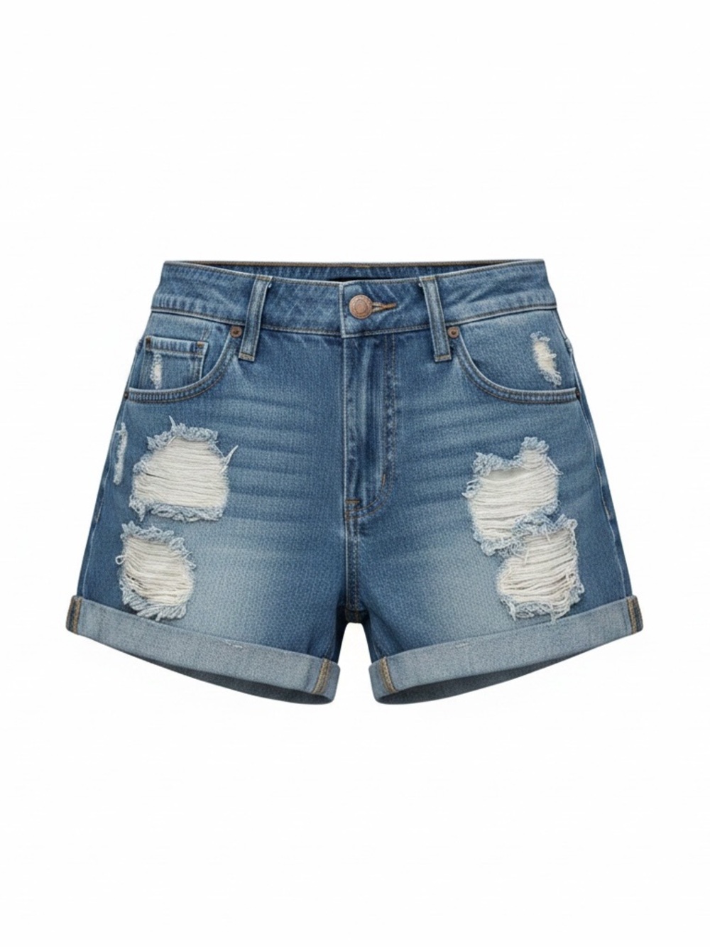 Forever 21 Distressed Rolled Cuff Denim Shorts - Blue US Size 0 XS